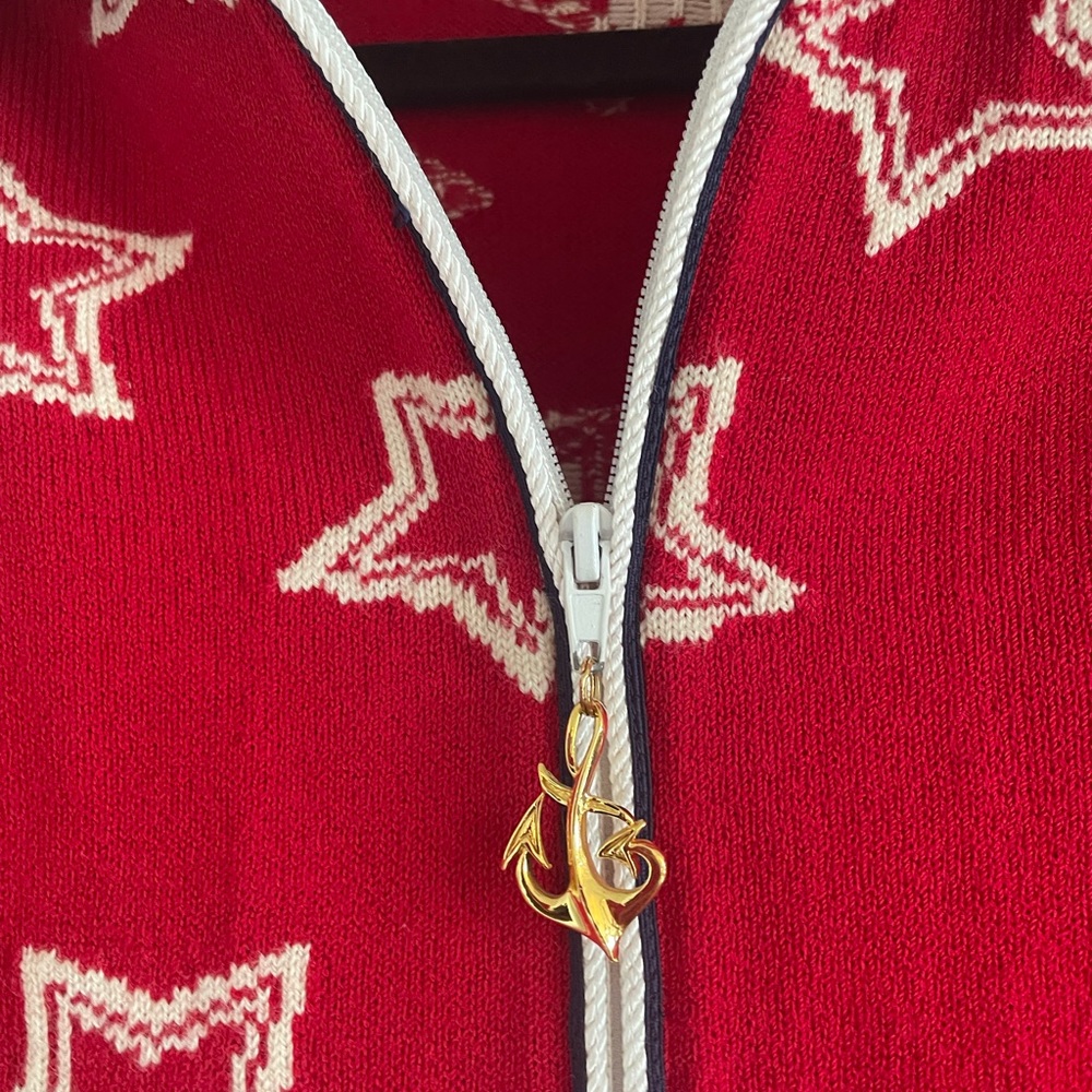 Beautiful Red St. John Collection full zip knit sweater - Picture 2 of 5